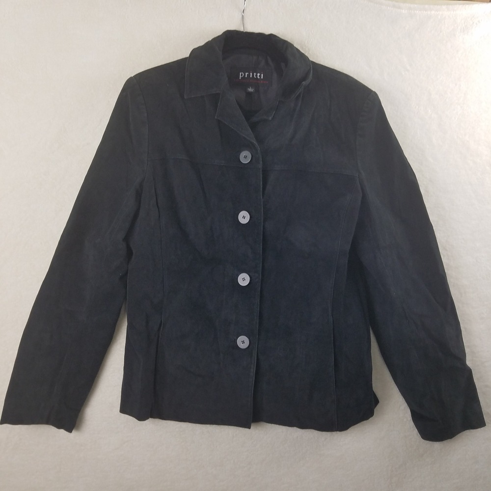 Suede Blazer Pritti By Kristen Blake Black Genuine Leather‎ Jacket Size L